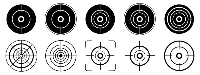 Target destination icon set. Aim, sniper shoot. Focus cursor. Target destination flat and line style. Vector EPS 10