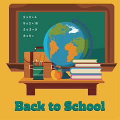 vector illustration of back to school with globe, books, school board