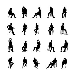 Vector design set silhouete people sitting on the chair