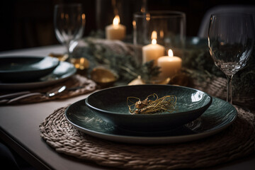 A fresh meal on a candlelit table indoors