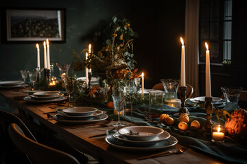 A fresh meal on a candlelit table indoors