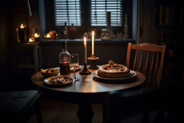 A fresh meal on a candlelit table indoors