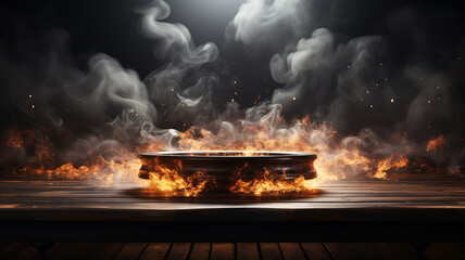 empty table for your display montages with a wooden background.