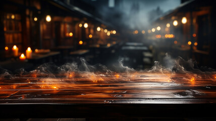 empty table for your display montages with a wooden background.