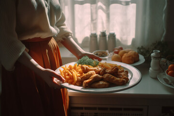 A delicious dish with fast food and meat on a plate