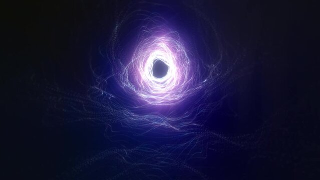Sci-Fi Purple Light Energy Tunnel Seamless Looping Background. 3D tunnel light streaks effect animation background. Digital, futuristic, particles, VJ, neon, visual, technology, wormhole, 4K, 60fps. 