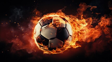 Fototapeta premium Flying burning football ball