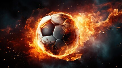 Flying burning football ball