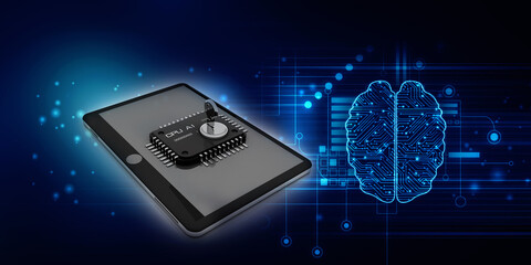 3d rendering microchips with mobile phone

