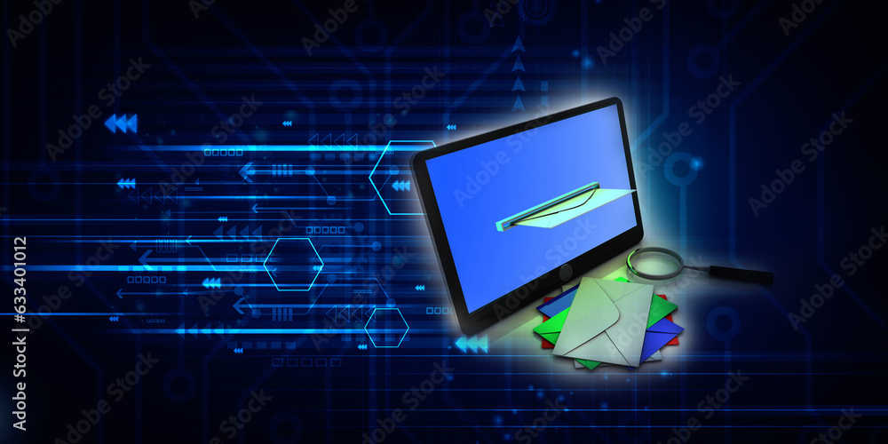 Aufkleber 3d rendering envelope in mobile phone with lens