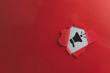 Banner,Information,News,Attention,advertising concept.,Blank megaphone icon in Breakthrough red...