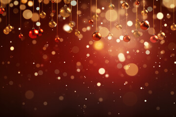 Sparkly Red and Gold Christmas Background with Hanging Ornaments Generative A