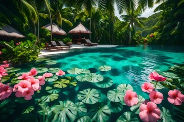 Fototapeta na wymiar swimming pool with flowers