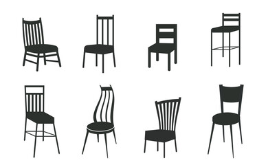 Chair SVG, Chairs silhouettes vector illustration. Bar stool icons set cartoon vector. Chair bench. Doodle icons collection in vector.