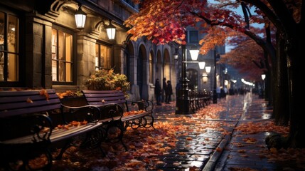 Fototapeta na wymiar autumn leaves in the city