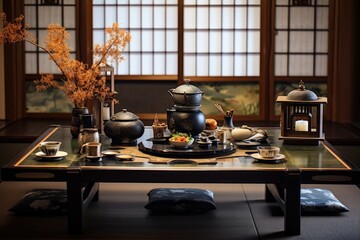 traditional japanese tea ceremony set on a table
