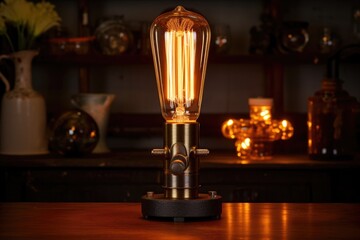 light bulb in a lamp with a vintage edison filament