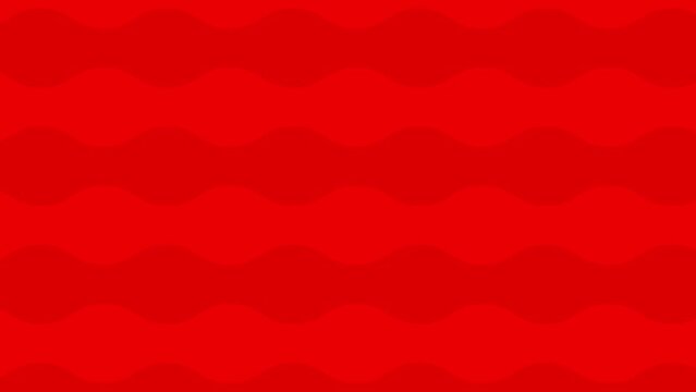 Animated red waves background. Looped video. Decorative waves gradually moves. Flat pattern. Vector illustration.