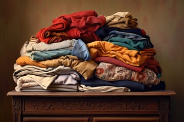 stack of folded clothing on a dresser