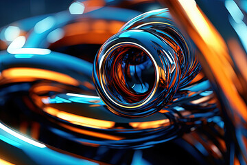 Abstract chrome pipes composition. Industry themed background with shiny metallic connected pipes. - obrazy, fototapety, plakaty