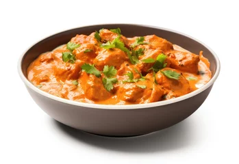Selbstklebende Fototapete Scharfe Chili-pfeffer Butter Chicken, Indian food, looks delicious against a white background