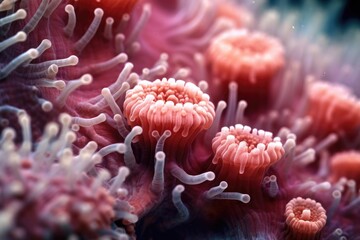 macro shot of coral polyps capturing tiny organisms - obrazy, fototapety, plakaty