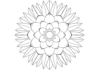 Mandala drawing on a white background, Mandala Hand drawn illustration, design or decor for yoga and meditation, Mandala print for adult coloring book.