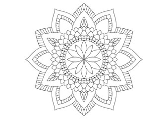 Mandala drawing on a white background, Mandala Hand drawn illustration, design or decor for yoga and meditation, Mandala print for adult coloring book.