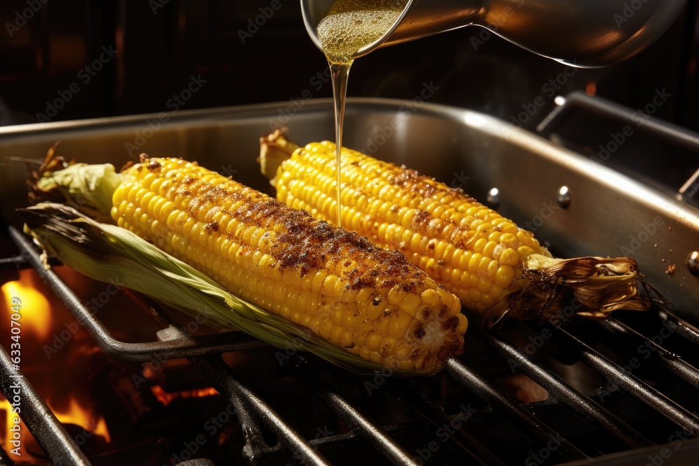 Sticker grilling corn on the cob with melting butter