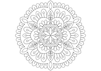 Mandala drawing on a white background, Mandala Hand drawn illustration, design or decor for yoga and meditation, Mandala print for adult coloring book.