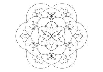 Mandala drawing on a white background, Mandala Hand drawn illustration, design or decor for yoga and meditation, Mandala print for adult coloring book.