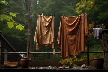raindrops on clothes drying after a sudden shower
