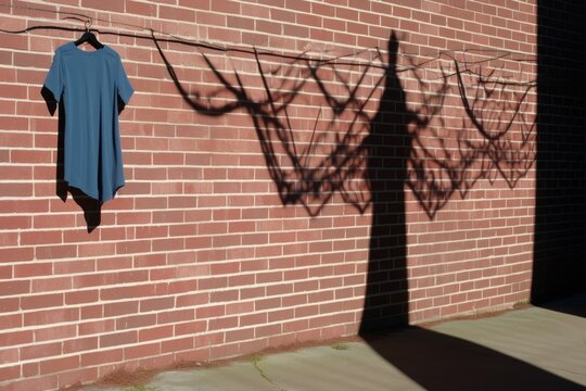 clothesline shadow cast on a brick wall - Powered by Adobe