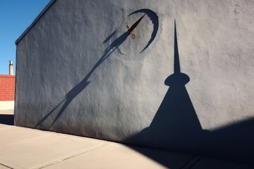 shadow of gnomon pointing to noon on sundial - obrazy, fototapety, plakaty