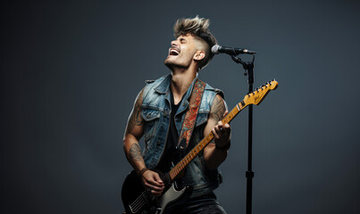 Rock Music Vibes: Singer and Electric Guitar Performance