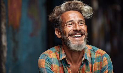Fototapeta premium Carefree Laughter: Portrait of a Happy Man