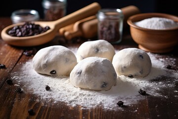 Fototapeta premium freshly rolled dough balls on a floured surface