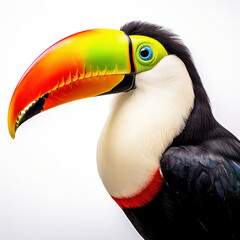 A vibrant toucan bird showcasing its colorful beak