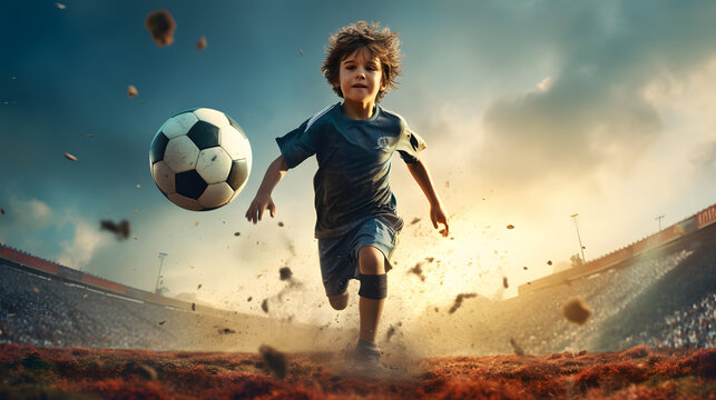 Stride of Passion: Boy Immersed in Soccer Play