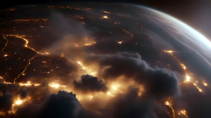 Fototapeta na wymiar Die brennende Erde vom Weltraum aus betrachtet. Generative AI illustration