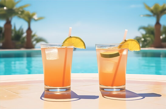 Two Orange Cocktails by the Poolside