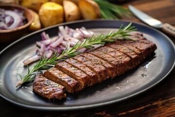 seitan steak with delicious seasoning on a plate