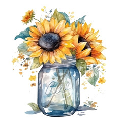 Watercolor Sunflowers Clipart - fall sunflower floral bouquets, made with AI generative technology