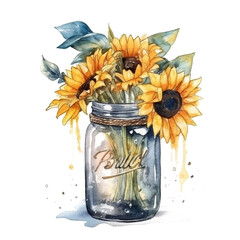 Watercolor Sunflowers Clipart - fall sunflower floral bouquets, made with AI generative technology