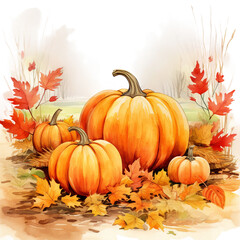 Naklejka na ściany i meble autumn pumpkins watercolor illustration isolated