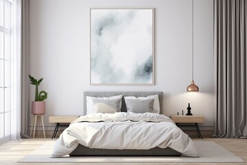 modern bedroom with mockup frame