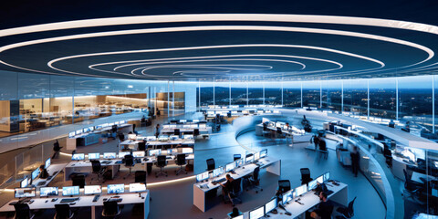 Fototapeta na wymiar Interior of a modern room illuminated by led strip lights - Generative AI