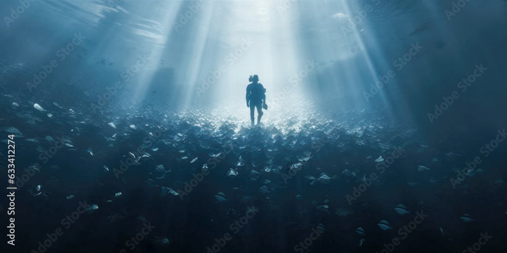 Poster searching for a treasure on the button of the ocean - generative ai