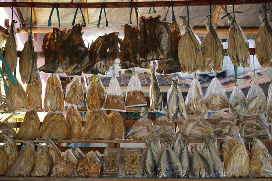 Salted fish, such as kippered herring or dried and salted cod, is fish cured with dry salt and thus preserved for later eating. Drying or salting, either with dry salt or with brine.