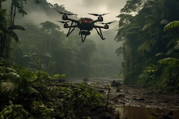 drone monitoring illegal activities in rainforest